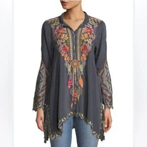 Johnny Was Embroidered‎ Georgette Festival Tunic Top Multicolor Women's Sz S B31